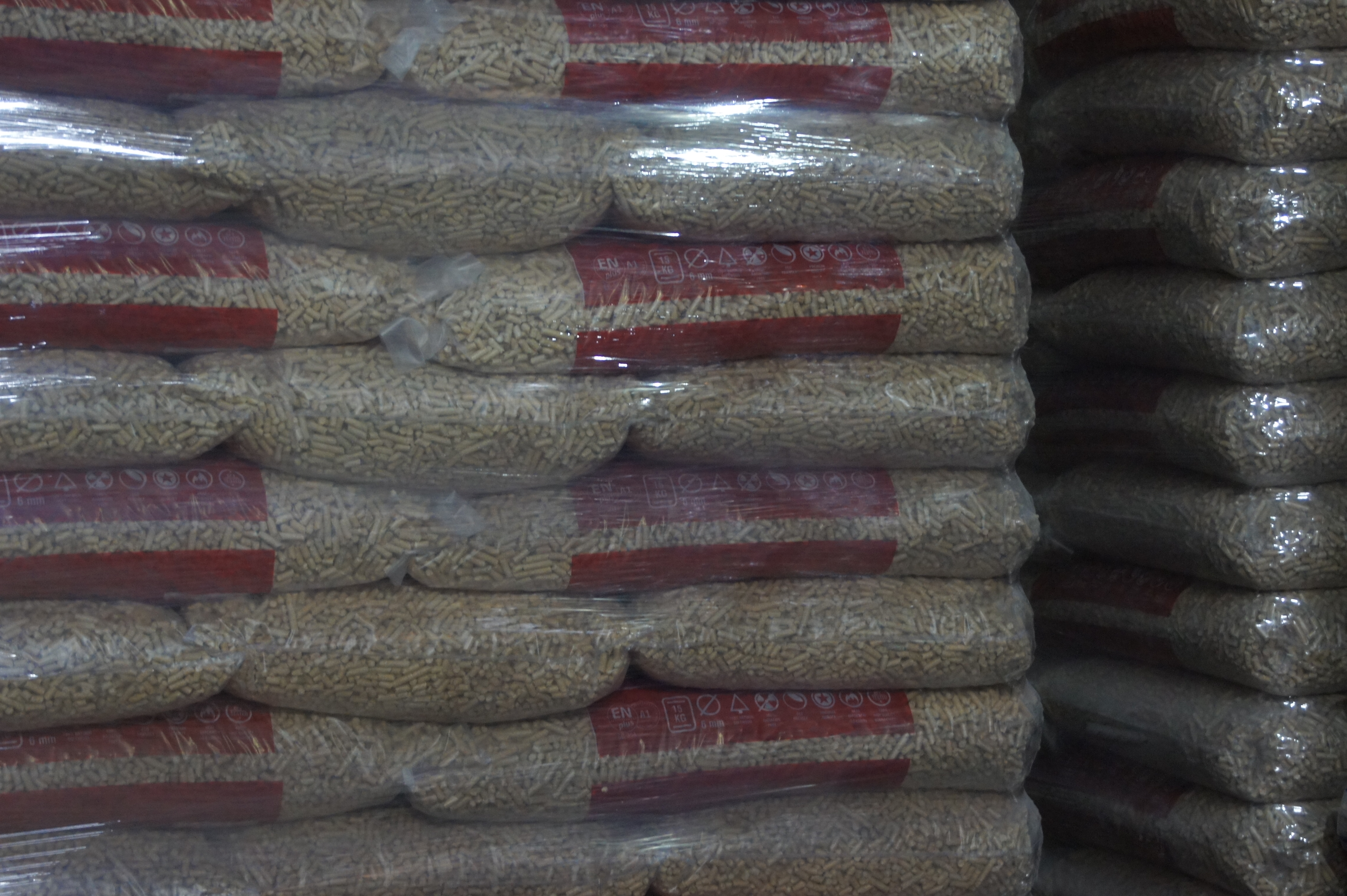 Pellet samples arranged on quality inspection shelf